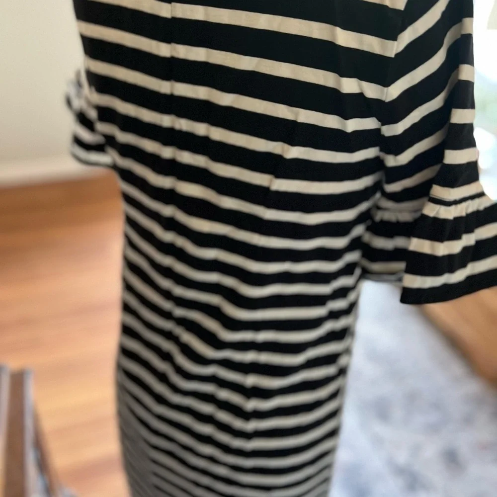 J.Crew black and white striped knit dress with ruffle sleeves